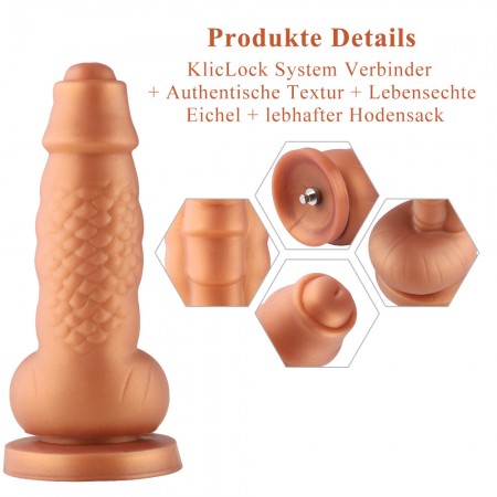 Hismith 8.1 "Squamule silikondildo med KlicLok-system til Hismith Premium sexmaskine, 5,9" Indsatningsbar længde, Omkrets 6,9 "D