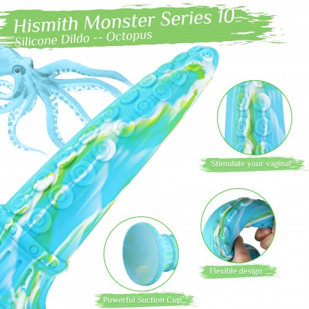 Hismith 25,7 cm Monster-dildo (blæksprutte, grøn) med sugekop til Hismith Premium Sex Machine