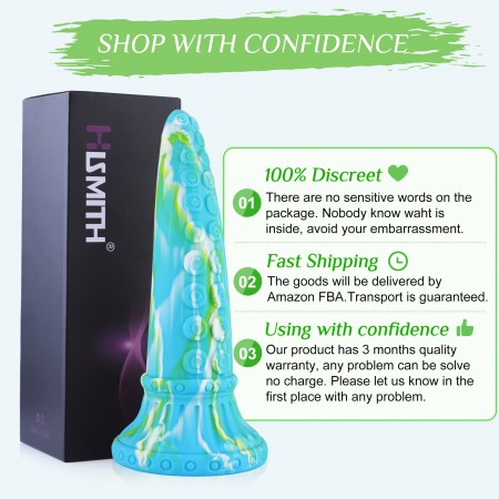 Hismith 25,7 cm Monster-dildo (blæksprutte, grøn) med sugekop til Hismith Premium Sex Machine